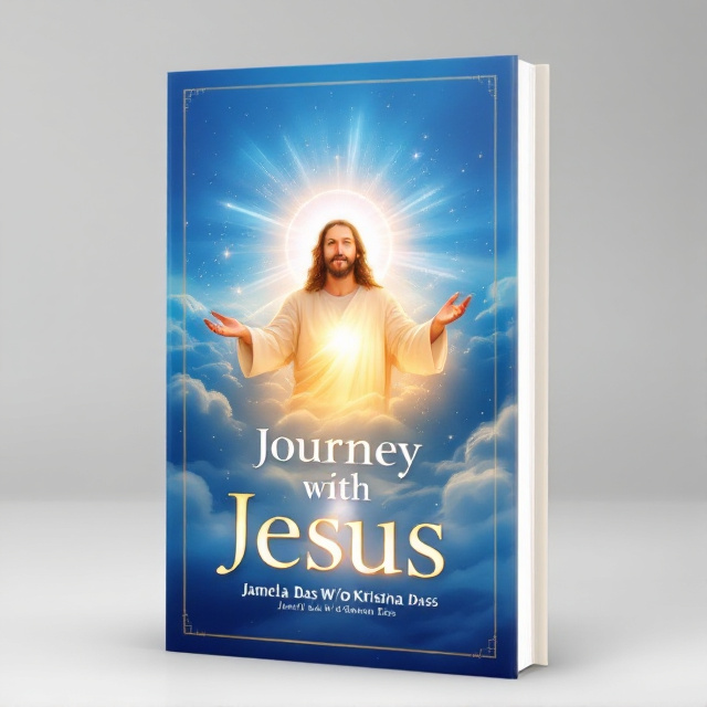 A radiant image of Jesus in the center, surrounded by a glowing halo. Behind him, rolling clouds stretch across an expansive blue sky, symbolizing divinity and grace. At the bottom of the cover, a subtle silhouette of a journey path leads upward toward Jesus. Small miracle-like sparkles are scattered across the background to evoke a sense of faith and wonder.