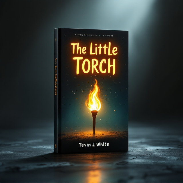A glowing little torch character depicted as bright and warm in a world of darkness, surrounded by shadows. The dim torch is illustrated as faint and fading, with the little torch radiating light and providing warmth, creating a calming and hopeful scene. The background contrasts stark darkness with light spilling outward, creating a mysterious yet uplifting mood.
