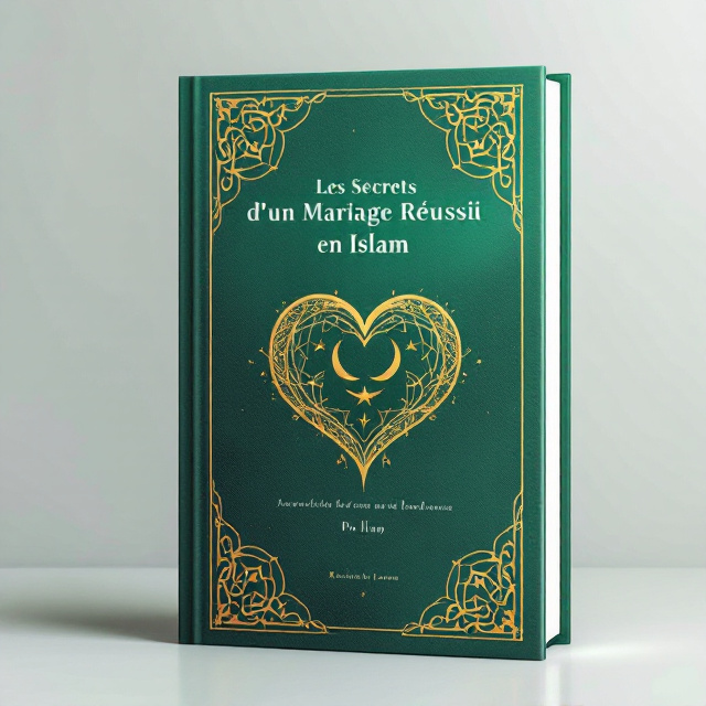 The cover features an elegant, minimalist design with a deep emerald green background symbolizing tranquility and spiritual depth. At the center, a golden crescent moon encapsulates an intricate design of interwoven hearts, representing the unity and sanctity of marriage. The accents feature delicate Islamic geometric patterns fading softly into the background, symbolizing the beauty and structure of tradition.