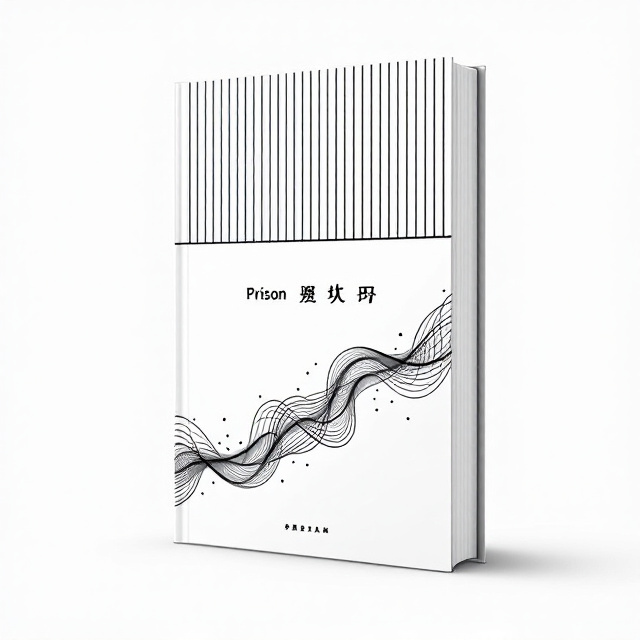 A white background with a minimalist black prison cell illustration made entirely of thin black lines in the upper half. Below the cell, intricate yet subtle line-based designs representing "freedom" or "justice" transition gently to abstract flow.