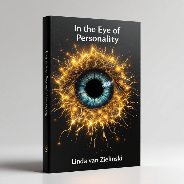 The cover centers around a vividly abstracted iris, composed of intricate fractal patterns and shimmering textures. The iris is circular and radiates complexity, where the fractals converge in mesmerizing swirls and spirals that hint at neural connections and personality pathways. Bright but subtle elements of yellow light diffuse throughout the iris, symbolizing illumination and mystery. The background is a matte black shade, creating stark contrast and making the abstract iris the focal point. The yellow light softly leaks outward, breaking through the dark backdrop, suggesting knowledge being uncovered. The overall imagery feels enigmatic and intellectual.