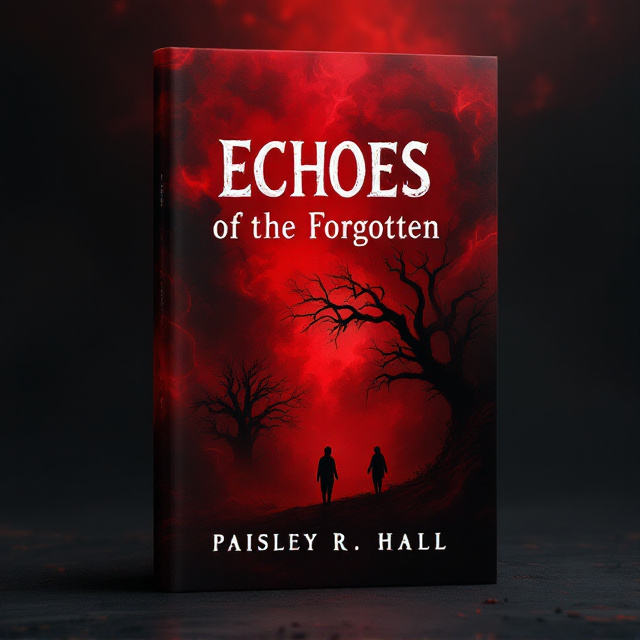 A dense cloud of red smoke swirling ominously, starting at both the top and bottom edges of the cover and converging slightly in the middle. Against this intense backdrop, faint silhouettes of haunting shapes—a gnarled tree, and an indistinct figure—emerge subtly through the smoke. The red smoke transitions into darker gradients of black as it moves inward, creating a hollow void-like effect in the center.