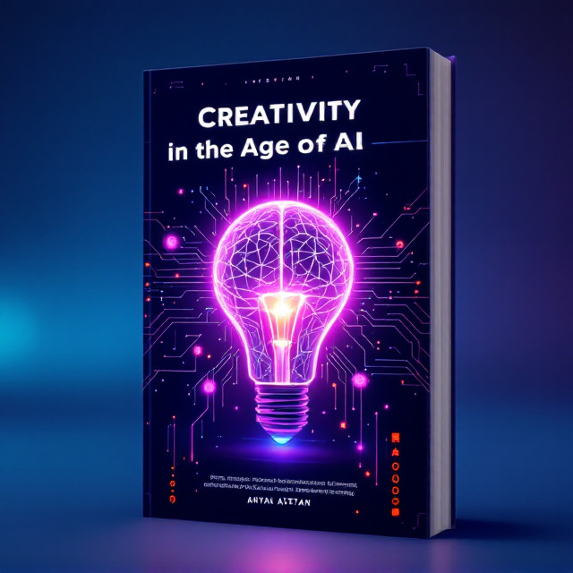 A central glowing lightbulb seamlessly merged with a stylized digital brain. The lightbulb symbolizes creativity and ideas, while the brain reflects intelligence and innovation. An abstract AI assistant in the form of floating geometric holographic shapes surrounds the brain and lightbulb. A futuristic eye design appears at the top, radiating a faint light, signifying perception and insight. The background is a gradient transitioning from deep blue to vibrant purple, adorned with faint binary codes and circuit-like patterns.
