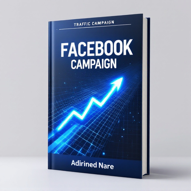 A sleek, modern design showcasing a dynamic, glowing blue icon of a traffic arrow leading into a Facebook-like grid pattern in the background. The grid pattern subtly incorporates the recognizable Facebook logo while the arrow emphasizes movement and traffic flow. The background fades into a gradient of light and dark blue tones. Bold, impactful elements suggest professionalism and technology.