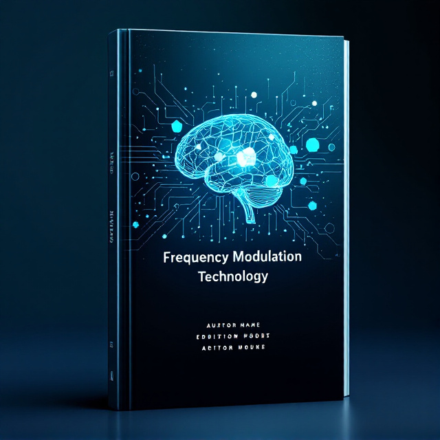 A futuristic visual depicting intricate digital waveforms representing frequency modulation technology. The background is a gradient of dark blue transitioning to a vibrant teal, symbolizing innovation. At the center, floating geometric shapes such as hexagons and circuit-like patterns subtly form the outline of a brain, signifying the integration of technology and morality. Electricity arcs or spirals weave through the visual elements, adding dynamism.