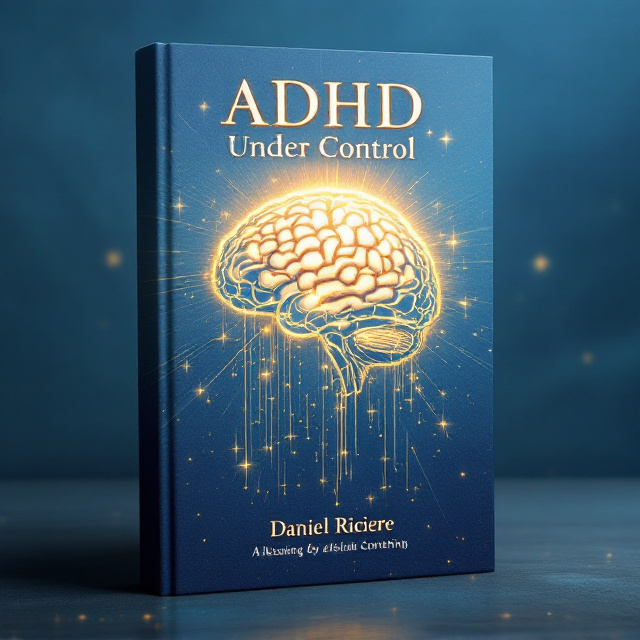 An intricate illustration of a human brain is placed at the center of the cover. Radiant golden blessing lights emanate from the brain, creating a mesmerizing glow that conveys hope and victory. The background transitions diagonally in soft blue gradient tones, enhancing the feeling of calm concentration. The illustration is whimsical yet elegant, with fine details in soft golden and blue color schemes, creating a divine and dream-like atmosphere.