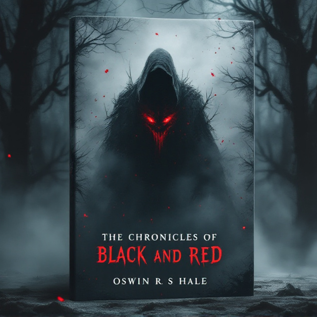 A haunting, shadowy landscape dominates the cover. A dense gray mist swirls menacingly across the scene, partially obscuring the figure of a tall, ominous man. The silhouette of the man is sharp and angular, with glowing red eyes piercing through the mist. The background consists of darkened forest outlines, with skeletal tree branches clawing at the air. Splashes of black and crimson-red are integrated into the mist and figure for added horror effect.