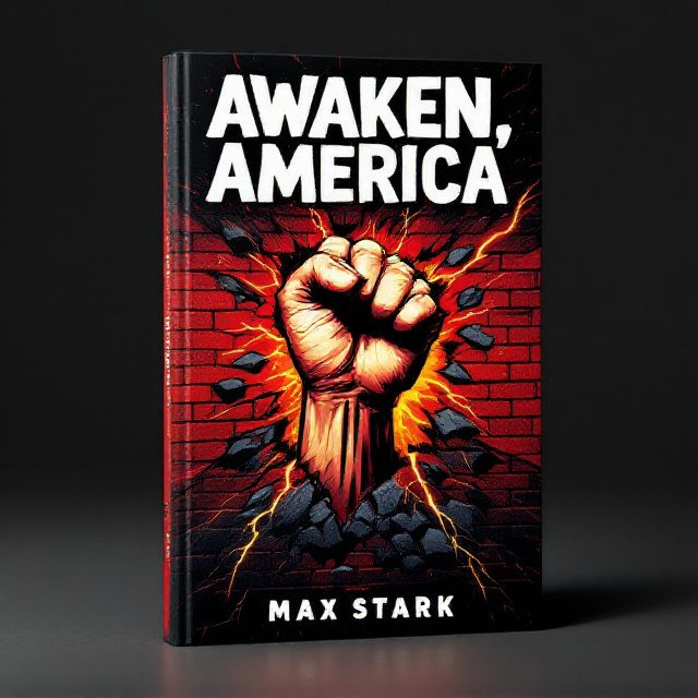 A large, bold illustration of a clenched fist breaking through a brick wall with cracks spreading outward, symbolizing upheaval and resistance. The background is a mix of a fiery red and deep black, with streaks of yellow lightning, creating a sense of urgency and chaos. The book title is placed prominently at the top, partially overlying the fist, and the author’s name is positioned at the bottom in a contrasting color to stand out.