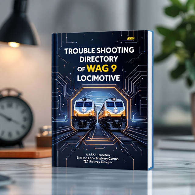 The cover features a striking image of the WAG9 and WAP7 locomotives positioned prominently at the foreground. The locomotives are set against a complex backdrop of an electrical circuit design that is subtly integrated to create a sense of depth and technical intrigue. The gradient shines in dark blue, creates a sleek, professional look, and draws the eye across the cover.