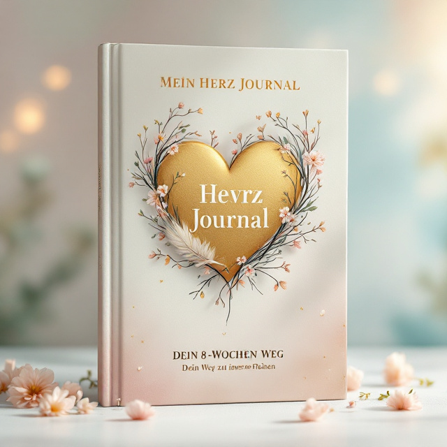 A soothing, pastel-colored background with a central golden heart wrapped in delicate floral vines and blossoms. A soft, ethereal feather gently drifts down the cover, accompanied by budding flowers scattered around, signifying growth and transformation.
