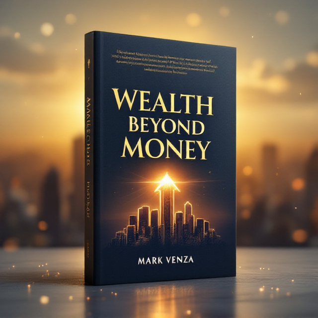 A background of a golden sunrise over a luxurious city skyline, symbolizing wealth and opportunities beyond money. In the foreground, a subtle upward arrow blends into the cityscape, representing growth and success. The subtle sparkle motif adds excitement to the overall composition.
