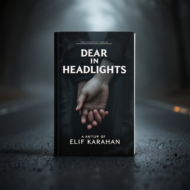 A dimly lit grayscale background sets a somber and chilling tone. The focus is on a soft close-up image of a small child's hand gripping an adult female's hand, both faintly lit by a subtle, eerie glow mimicking headlights in the dark. The edges of the cover fade into shadow, adding depth and mystery. The backdrop subtly suggests a misty, desolate road.