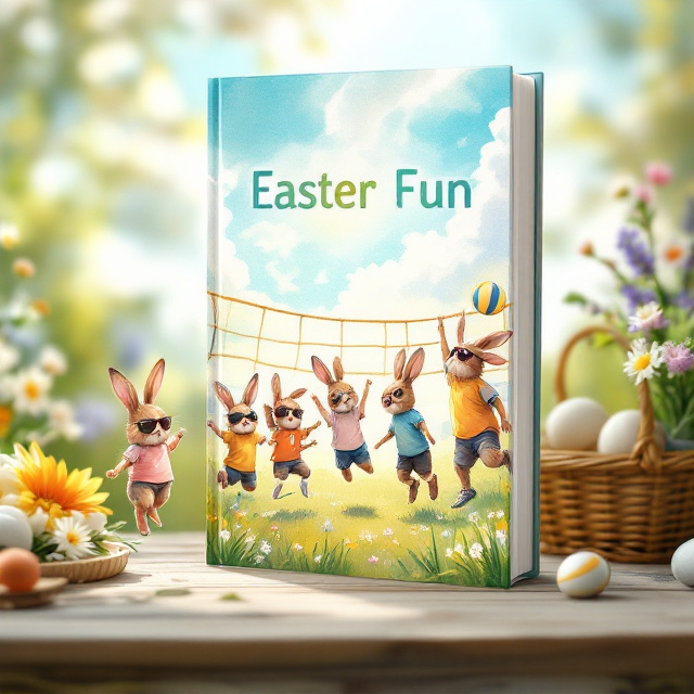 A lively watercolor illustration depicts a high-energy family sports event on a lush spring field. In the foreground, young rabbits with sleek fur textures and long ears are jumping rope; they sport brightly colored numbered jerseys and reflective aviator or wraparound sports sunglasses, their natural movements captured mid-air. The middle ground showcases a group of adult rabbits in action at a volleyball net, wearing Oakley-style sunglasses and vibrant jerseys. The right-hand side highlights a relay race team in dramatic pose, with their strong rabbit forms ready at the start line, donning mirrored sports sunglasses. To the far left, the sidelines, a sophisticated elderly rabbit reclines on a folding chair, dressed in a timeless casual sports outfit and classic Ray-Bans, overseeing the action. The sunny, saturated springtime palette adds vibrance.