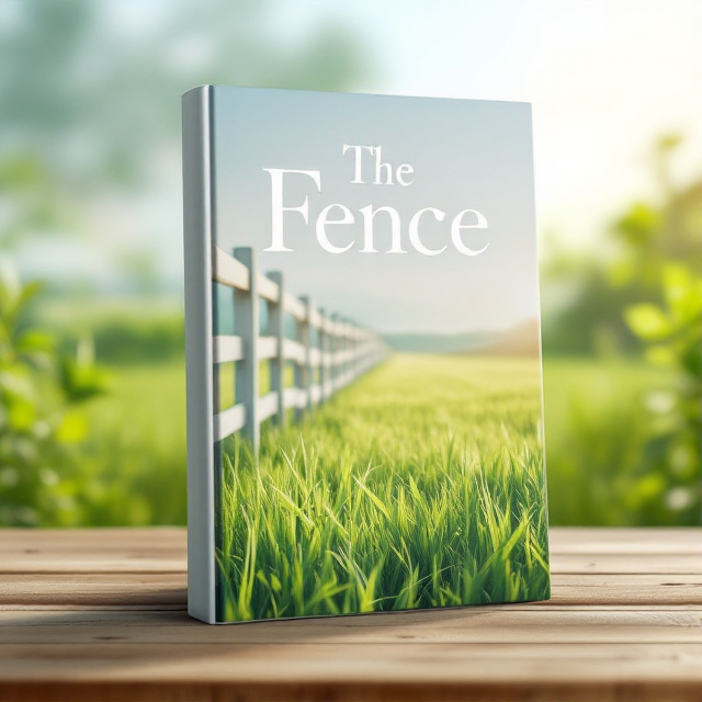 A serene rural landscape with lush green grass stretching across the cover. A white post-and-rail fence extends diagonally from the bottom-left corner to the upper-middle of the scene, blending seamlessly into the background. The sky above is a soft gradient of blue and white, evoking a peaceful yet dreamy atmosphere. Gentle sunlight subtly highlights the fence and grass, creating a warm glow.
