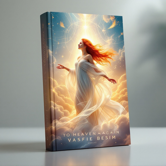 In the center of the cover stands a red-haired woman draped in a flowing white gown that softly reflects the warm golden glow around her. Her hair flows elegantly in the wind, creating a sense of motion and transformation. Behind her, storm clouds roll away, revealing a radiant golden light bursting through and casting beams across the sky. Feather-like symbols and subtle celestial patterns are delicately etched into the glowing clouds above, hinting at a divine presence. Scars or broken chains are faintly visible on her wrists—symbolizing triumph over adversity. The title is in bold at the top, while the subtitle gently follows below it. At the bottom, the author’s name is displayed in glowing typography, balancing the serene yet dynamic effect.