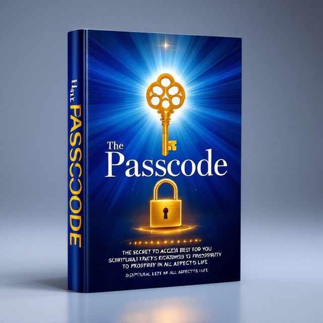The cover features a radiant royal blue background (#2A5CAA) with a subtle gradient radiating from the center, creating a glowing effect. A central gold key emblem 🔑 is prominently featured, with an open golden padlock placed beneath it. The passcode digits in glowing gold rest to the side of the padlock, suggesting accessibility and divine unlock. A faint, heavenly light shines down from the top, subtly blending into the backdrop, symbolizing spiritual illumination.