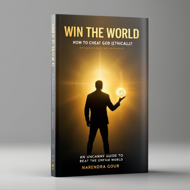 The cover features an intriguing image of a man seen from the back, standing tall in a victory pose. The figure is silhouetted against a gradient background of deep grey that transitions to radiant gold at the top, symbolizing triumph amidst adversity. The man is holding an illuminating, glowing globe in his right hand, which beams with a mysterious golden aura, emphasizing power and enlightenment. A subtly placed symbol of a cross and an om integrated together lies faintly in the center of the background, adding to the mysterious vibe. The subtitle and author's name are subtly placed below the silhouette, while the title is prominently displayed in bold at the top.