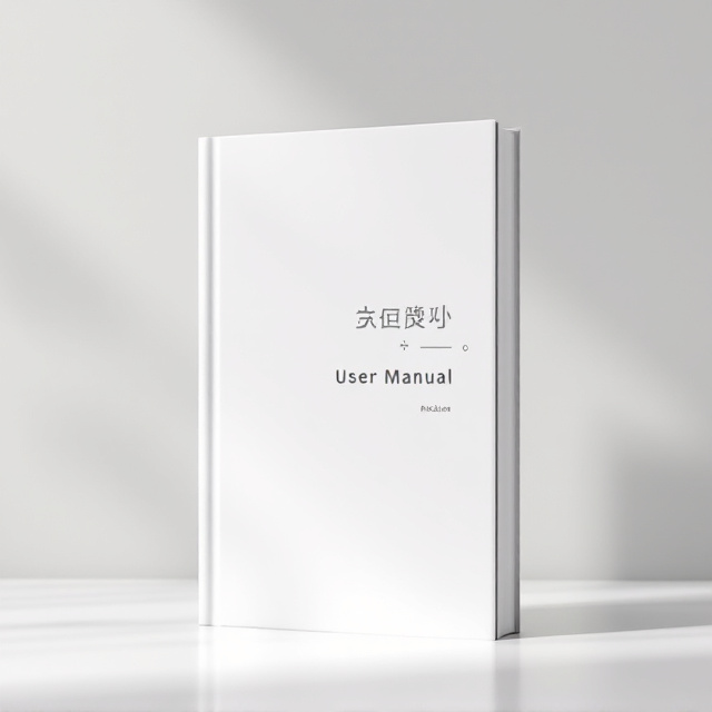 A white background with a single bold minimalist icon of a user manual (a stylized book or file folder) outlined in soft gray at the center. Thin, clean lines connect small, subtle geometric shapes (e.g., circles, squares) surrounding the icon, representing simplicity and structure.