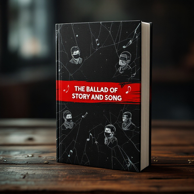 A minimalist black background split by a red horizontal bar across the center, symbolizing a strikethrough or censorship line. Above and below the bar, distressed grayscale illustrations of individuals with their mouths covered by tape and broken musical notes scattered across the space. Faint cracks spread outward from the bar, resembling fractures in glass—representing the breaking of freedom.