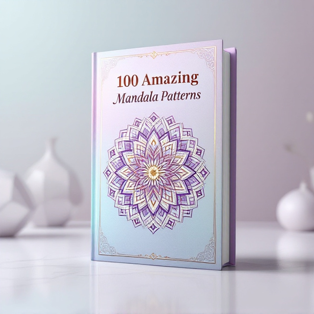 A highly detailed and colorful mandala design at the center, radiating intricate patterns that create a soothing symmetry. The background is soft gradient pastel shades transitioning from lavender to teal, enhancing the calming effect.