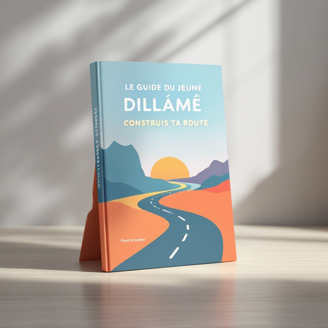 A bold, minimalistic design featuring a winding road that symbolizes a journey. The top half of the cover shows a sunrise on the horizon, symbolizing hope and opportunities. The color scheme revolves around shades of blue (confidence/stability) and orange (enthusiasm/motivation). The road starts at the bottom center of the cover and leads the eye upwards toward the title, which is placed near the horizon.