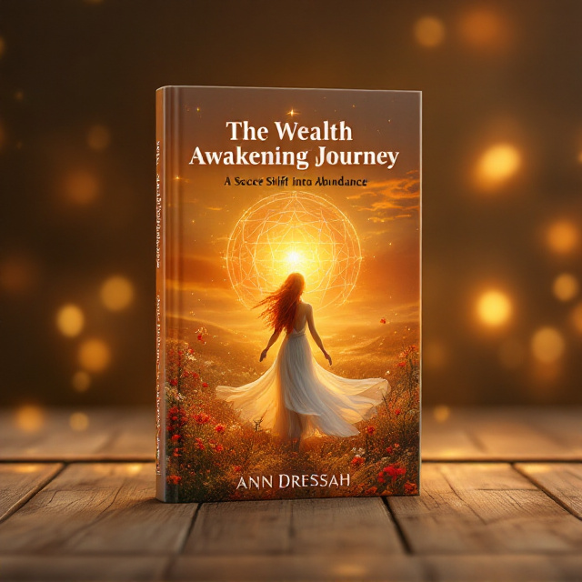 A mystical woman with flowing red hair stands gracefully in a glowing golden meadow. She wears a flowing white dress that ripples softly in the gentle breeze. Surrounding her are red and white flowers scattered delicately across the meadow, immersing her in a serene, ethereal atmosphere. Radiating light aura and faint sacred geometry patterns are subtly integrated into the sky behind her, glowing softly as if woven into the golden hues of the sunset. The sunset fills the background in shades of warm crimson and gold, creating a sense of divinity and awakening. The woman’s glow illuminates the field, embodying abundance, empowerment, and transformation.