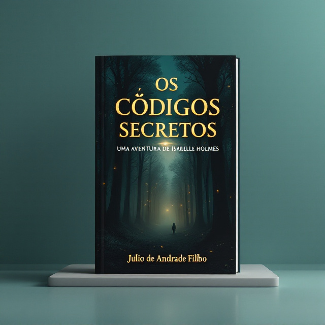 The cover features a dark, atmospheric background of a dense, foggy forest, illuminated by faint, golden beams of light filtering through the trees. A young woman with determined eyes, wearing a rugged leather jacket and holding a small glowing crystal, stands in the foreground. The scene is fractured with subtle code-like patterns—glowing numbers and symbols—interspersed across the cover, fading in and out like a hologram. The left side of the cover is framed with a vertical bar to highlight space for a circular or minimalist logo. Hidden within the background, silhouettes of cryptic figures create an air of mystery.