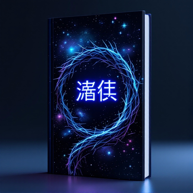 A dark, infinite starry sky is showcased as the central background, filled with shimmering stars and faint nebulae. The book title "荆棘代码" is encased within dense, glowing thorn-like tendrils, spiraling and wrapping around the text. The thorns radiate a subtle futuristic glow, with sharp edges illuminated by soft neon blues and purples that contrast with the black night sky. Subtle clusters of galaxies and constellations expand outward to enhance the cosmic and exploratory theme.