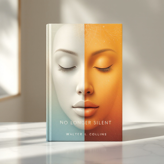 A split, symmetrical design featuring two abstract human faces. On the left side, the face is softly muted, showing closed lips and a serene, reflective expression. On the right side, the face looks vibrant and bold, with slightly opened lips and a dynamic energy, symbolizing speaking. The background transitions smoothly from a calm, fading gradient (light pastel tones like soft beige or light blue) on the left to vibrant, rich colors (such as oranges or golds) on the right. A faint celestial aura (rays of light or abstract divine patterns) surrounds both faces, creating a spiritual and curiosity-inspiring atmosphere.