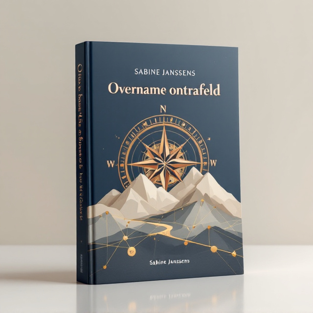 A deep navy blue background with a subtle gradient towards darker blue at the edges, creating depth. In the center of the cover, a stylized copper compass takes prominence, with delicately engraved details to evoke feelings of trust and guidance. A merging mountain path is illustrated below the compass using abstract geometric shapes in light beige, blending into subtle golden threads that extend outward, connecting various fragmented geometric pieces around the cover. These golden threads are curved and elegant, symbolizing integration and value creation. The title is placed boldly above the compass, with the author’s name subtly placed below the graphic in a smaller but elegant font.