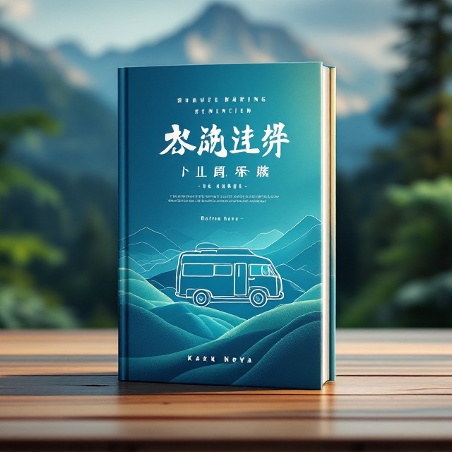 A sleek, professional design featuring a stunning panoramic mountain range as the background. Overlaid are soft, minimal gradient hues of blue and green, symbolizing nature and harmony. Centered in the cover is a modern outline of a camper van, giving a subtle nod to outdoor adventure. The textures of the foreground include subtle diagonal lines, evoking motion and progress.