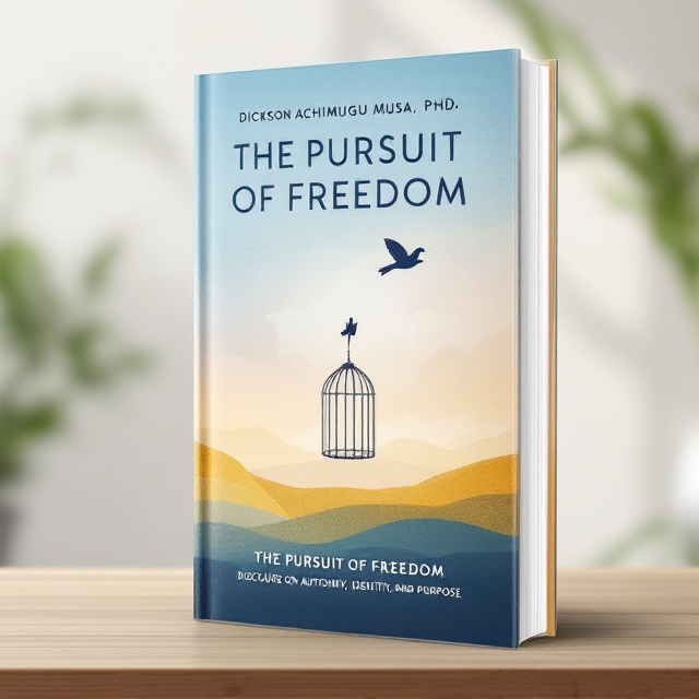 An abstract yet serene illustration of a lone bird breaking free from a stylized cage as it soars into an expansive sky filled with soft gradients of blue and gold, signifying freedom, autonomy, and purpose. The background transitions gently from a rich gold hue at the bottom (symbolizing grounded purpose) to a vast sky above, evoking a sense of infinite possibilities. The bird is drawn with clean, minimalist lines, emphasizing simplicity and clarity befitting intellectual themes.