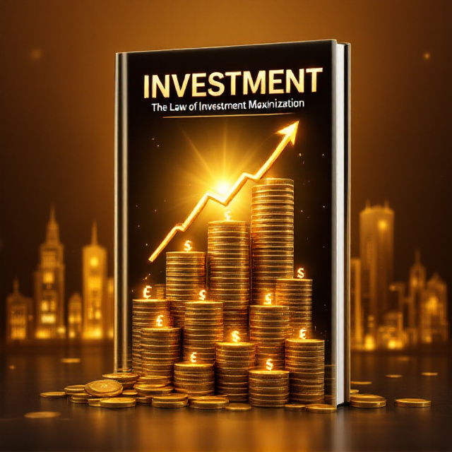 A towering stack of golden coins, representing multiple currencies such as dollars, pounds, yen, naira, and ruble, forms the book's central imagery and dominates the lower half of the cover. These coins transition upward smoothly into a rising golden financial graph with various currency symbols like $, €, ¥, and £ integrated across its upward trajectory. In the background, a gradient golden hue fades into a silhouette of skyscrapers and luxurious commercial properties with intricate gold detailing, conveying a sense of affluence and achievement. A radiant, glowing light emanates from behind the stack of coins, creating a strong focal point.