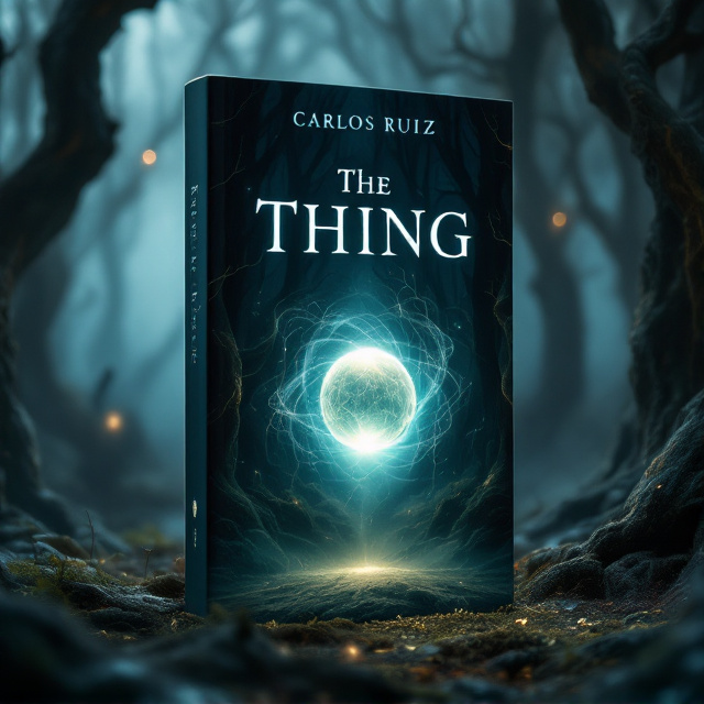 A dimly-lit, surreal forest scene shrouded in a mist of pale blues and silvers. The trees appear to twist unnaturally, with delicate gold veins running along their bark. In the center of the cover, there is a glowing, translucent orb hovering slightly above the ground. Wisps of haze spiral around the orb. Faint, ghostly silhouettes of indistinct creatures are lurking in the background, adding an unsettling edge.