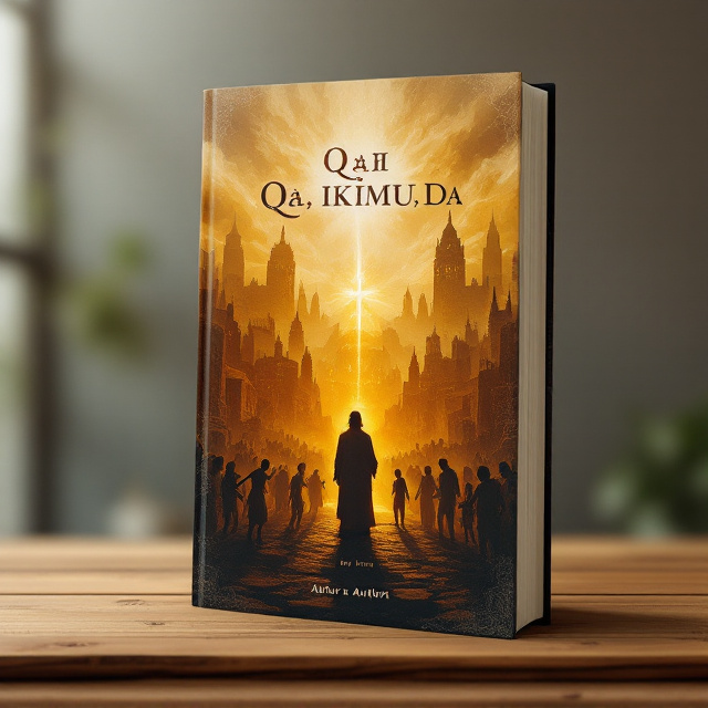 A shadowed figure of Jesus in a radiant golden-tinted light stands at the center, reaching out with compassion towards distressed, emaciated figures representing the oppressed and impoverished. Behind them, a faint outline of a foreboding empire with towering structures looms in dark, muted tones, symbolizing systemic oppression. The Q복음서 text is stylized as an ancient scroll in the foreground, glowing slightly to signify its sacred importance. The background blends earth tones with soft, warm hues of light breaking through, evoking hope amidst despair.
