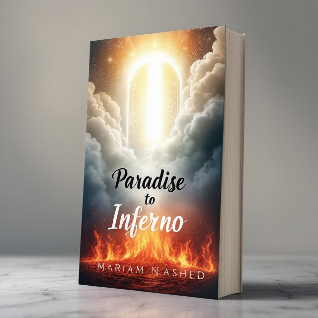 The cover has a vertical progression representing the titular transformation. At the top, a luminous heavenly gate with soft white and golden clouds dominates. This ethereal glow subtly fades into the middle section with a whisper of gray fog and darkness, symbolizing transition, where the word "To" is centered. At the bottom, the cover descends into a vivid chaos of flaming reds, glowing oranges, and flickering shadows, creating an overwhelming sense of heat, intensity, and danger reflective of fire and inferno.