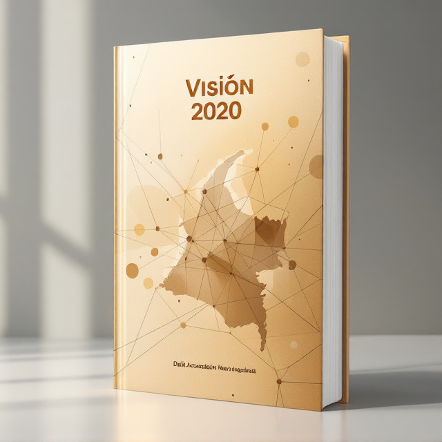 Abstract geometric shapes resembling paths, grids, or interconnected nodes scattered across the cover, symbolizing networks and progress. A faint, subtle depiction of Colombia's map integrated into the background for contextual relevance, with a gradient overlay that blends from beige to soft gold, radiating a sense of modernity and warmth. Thin, diagonal lines give a sense of motion, evolution, and forward-thinking.