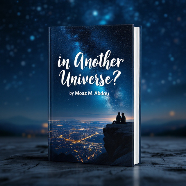 A serene nighttime scene with a vast starry sky dominating the top half of the cover. The Milky Way is prominent, creating a magical, celestial effect. Below, in a contrasting warm tone, a sprawling cityscape glows softly with numerous city lights. At the bottom right corner, a silhouette of a man and a lady seated side-by-side on the cliff face, their figures blending softly into the natural surroundings.