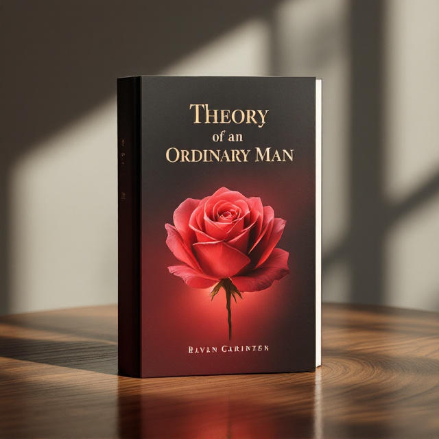 A soft, glowing rose in deep crimson shades sits at the center of the cover, its petals gently unfurling to evoke passion and beauty. The rose appears illuminated against a subtle gradient background that transitions from deep burgundy to rich black, symbolizing depth and the ordinary yet extraordinary layers of a man’s life. A faint, artistic watercolor stroke surrounds the rose, adding a soft, sensual touch.