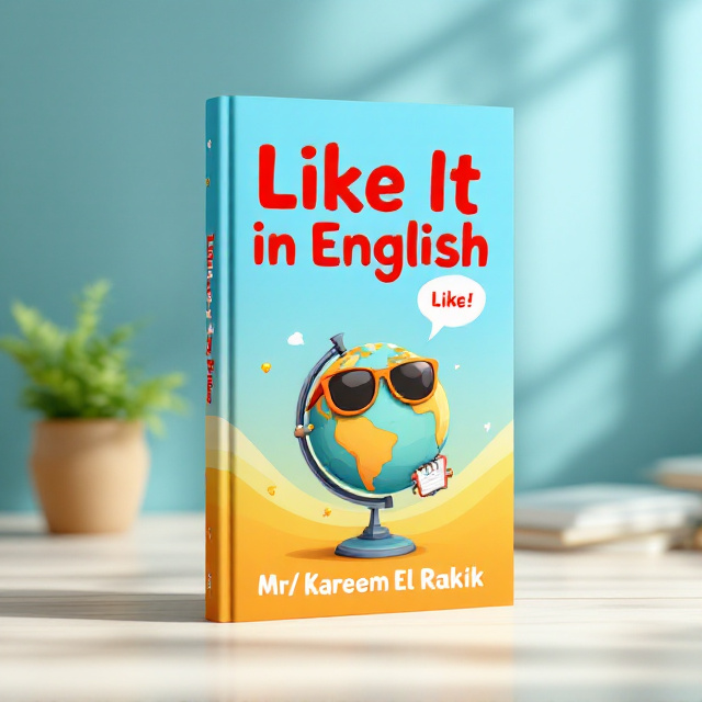 A bright and energetic cover featuring a playful cartoonish illustration of a globe wearing sunglasses, holding a speech bubble with the words "Like It!" Inside the bubble is also a smaller illustration of a notebook and a pen. The background is a gradient of light blue transitioning to sunny yellow, giving a cheerful and friendly vibe. Tiny icons of books, speech bubbles, and light bulbs are scattered faintly across the gradient, providing depth and theme alignment.