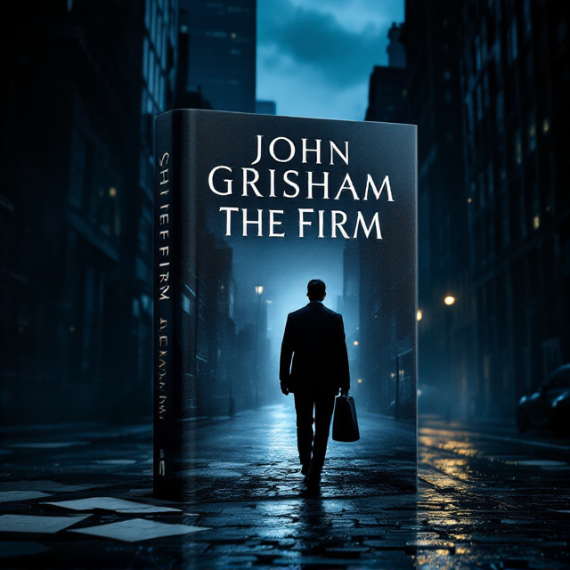 A shadowy man dressed in a suit is depicted walking down a dimly lit, narrow city street at night. His figure is slightly backlit by a faint, glowing streetlamp, creating a silhouette. He holds a sleek black briefcase, his posture tense and purposeful. The towering skyscrapers on both sides loom over him menacingly, disappearing into the dark, cloudy sky. Hidden documents subtly emerge from the darkness, faintly visible around the edges of the cover, hinting at secrets. Hues of dark blue and black dominate, with subtle streaks of cool white light reflecting on the wet cobblestone street.