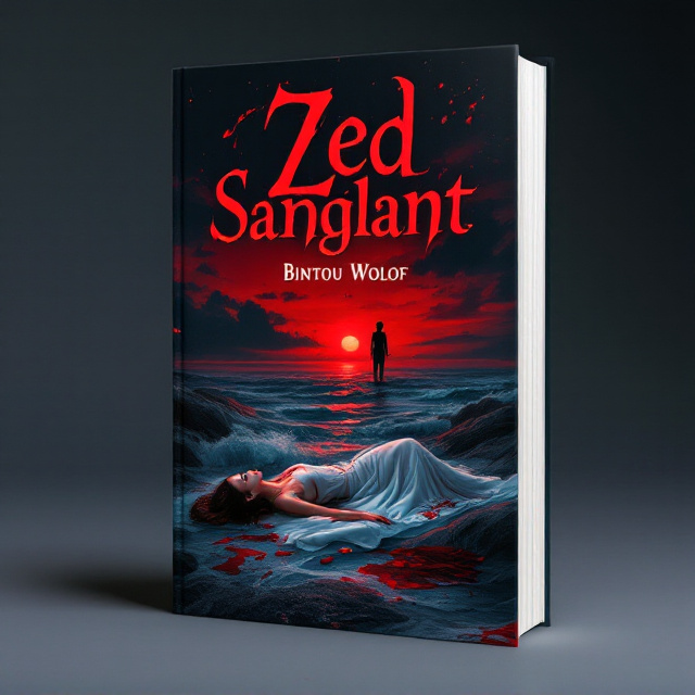 The cover depicts a dramatic seaside scene at dusk. The ocean is shown in stormy motion under a brooding crimson sky, which is symbolic of blood and vengeance. In the foreground, a girl lies lifeless in a flowing white dress, her neck stained with vivid, dripping blood. Beside her, the shadowy figure of a demonic entity towers, his clawed hand outstretched. Behind them, twin brothers locked in intense combat frame the image, their silhouettes glowing faintly with a supernatural aura. The faint outline of their mother watches over them from a distance, her expression mournful and ghostly. The entire cover emits a dark, mysterious, and tragic energy.