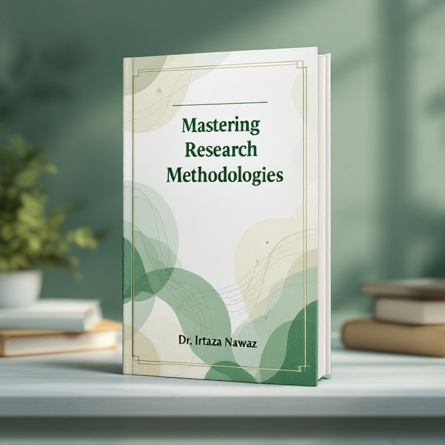 A professional yet captivating design featuring a subtle, abstract geometric pattern in shades of green and white with soft gradients. The background includes subtle imagery of books, graphs, and research-related symbols faintly incorporated to emphasize the academic focus. A centered, clean serif title sits on top of the design, framed by minimalistic decorative lines. The author's name appears elegantly at the bottom.