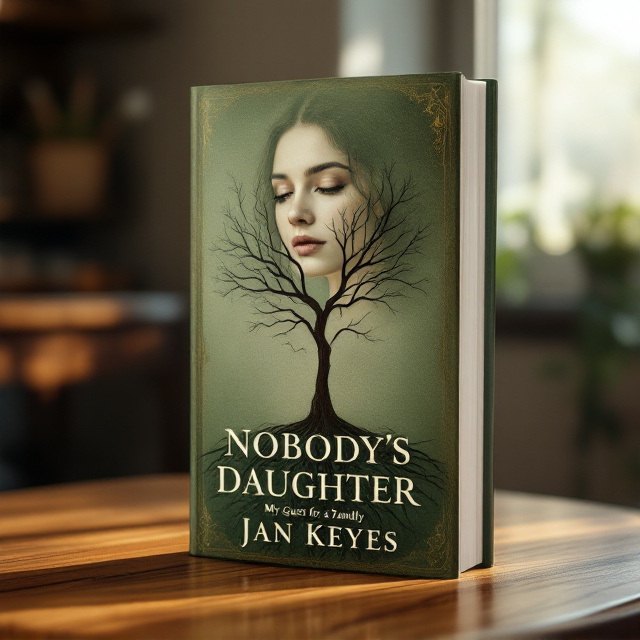 The cover features an antique moss green background textured like aged parchment paper. At the center, a delicate, fading ancestral tree emerges, its branches thin and fragmented, with one broken branch emphasized near the top left. In the foreground, slightly off-center, the contemplative face of a young woman is softly overlaid, her expression wistful and filled with longing. The tree’s roots fade to resemble worn vintage patterns, blending into the background.