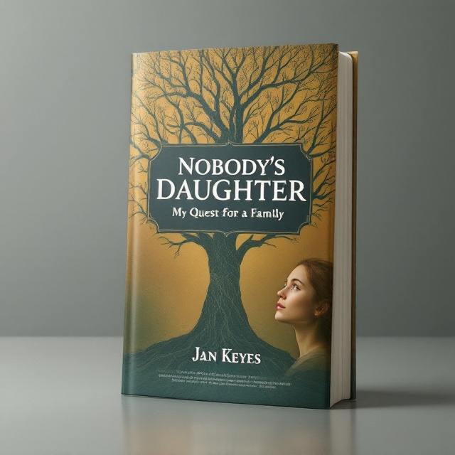 A young woman’s wistful face and shoulders placed towards the lower-right corner of the cover, her gaze angled slightly upward as if searching for something. A textured, sprawling ancestral tree with detailed branches and roots unfolds across the background, fading into a subtle gradient of antique gold and earthy green tones. The tree has soft white veins of connected lineage, elegantly weaving into and out of each other.