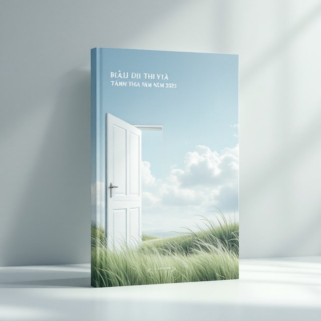 An open door occupies the center of the cover, revealing a vast, serene light blue sky with gentle white clouds drifting across. The soft green of the foreground transitions into a mix of wind-swept grass, suggesting movement and life. The edges of the cover are framed with a subtle breeze effect, using light brush strokes to imply flowing wind. The overall composition conveys an uplifting and empathetic mood.
