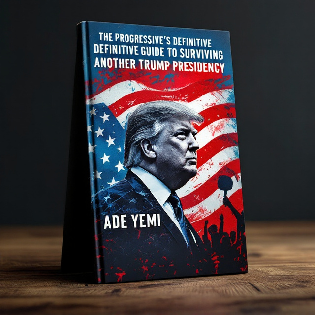 A bold image of President Donald Trump is centered, his silhouette outlined in a mix of chaotic, fiery red and serene blue tones to symbolize the conflicting political atmosphere. The background prominently features a waving USA flag with distressed textures to evoke a sense of urgency and unrest. Subtle references to protest, such as faint silhouettes of raised fists and megaphones, are layered into the design. The title is displayed in bold, uppercase letters, creating a stark contrast with the energetic background.