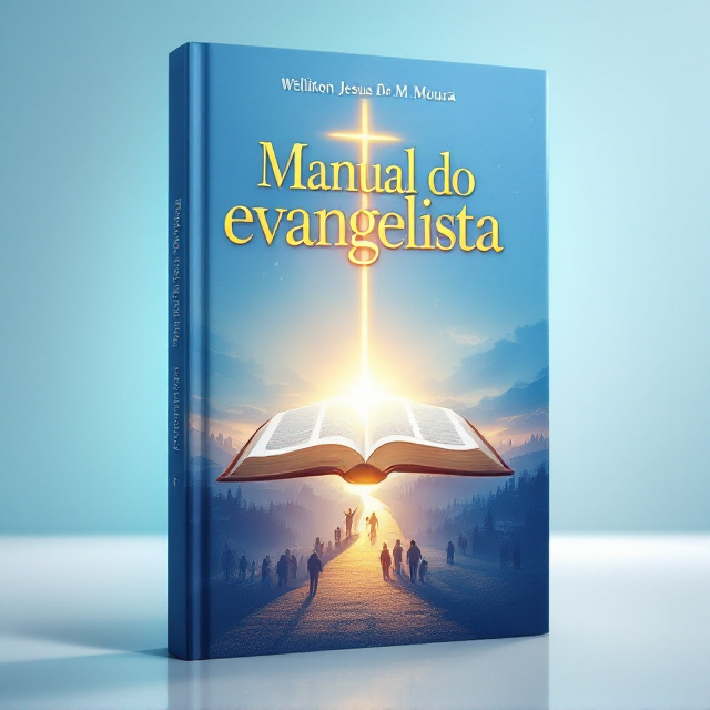 An open Bible lies at the center of the cover, glowing with a soft, radiant golden light that illuminates its pages. Above the Bible, the light extends upward to form a subtle cross, symbolizing spiritual guidance. In the background, a serene gradient of sky blue fades into white toward the center, portraying purity and divinity. Surrounding the Bible, faint silhouettes of people in prayer or engaging in evangelism are spread on both urban and rural landscapes, creating a sense of community and outreach. A softly lit golden pathway starts from the Bible and leads toward the horizon, symbolizing the Christian journey.