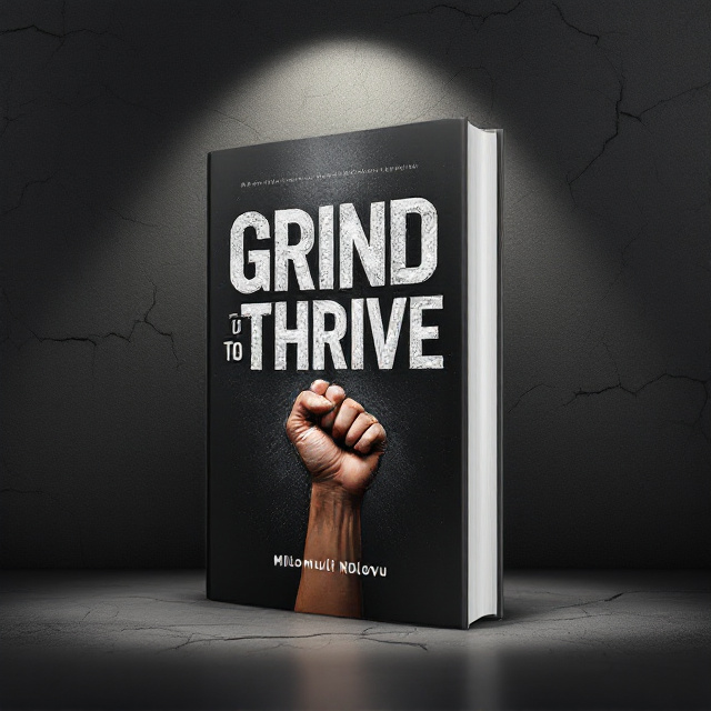 A monochromatic, dark-toned background with a rugged, cracked surface texture to evoke grit and resilience. A subtle spotlight effect highlights the center of the cover, directing focus to the bold title. An image of a half-clenched, chalk-dusted hand reaching upwards is placed in the lower third, symbolizing perseverance. The title is oversized and placed in the center, with the author’s name subtly positioned at the bottom.