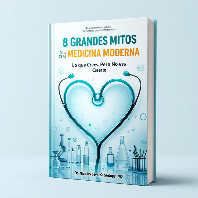 A clean, modern design featuring a prominent teal-colored stethoscope forming the shape of a heart at the center of the cover. The heart-shaped stethoscope overlaps a semi-transparent laboratory scene with test tubes, beakers, and microscopes in soft tones of blue and white. In the background, a gradient fades from light blue at the top to white at the bottom, creating a sense of calmness and trust. Subtle texture overlays with a sleek scientific aesthetic run throughout the cover.